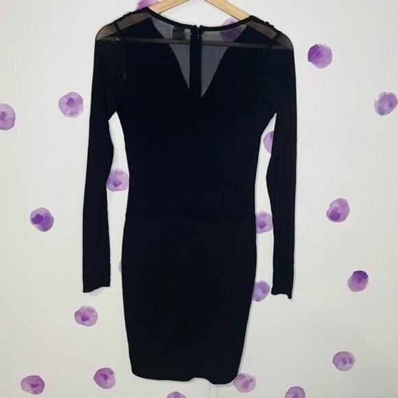 AKIRA | Black Mini Dress With Mesh Sleeves and Front Detail Mesh Back Size L - Picture 2 of 7